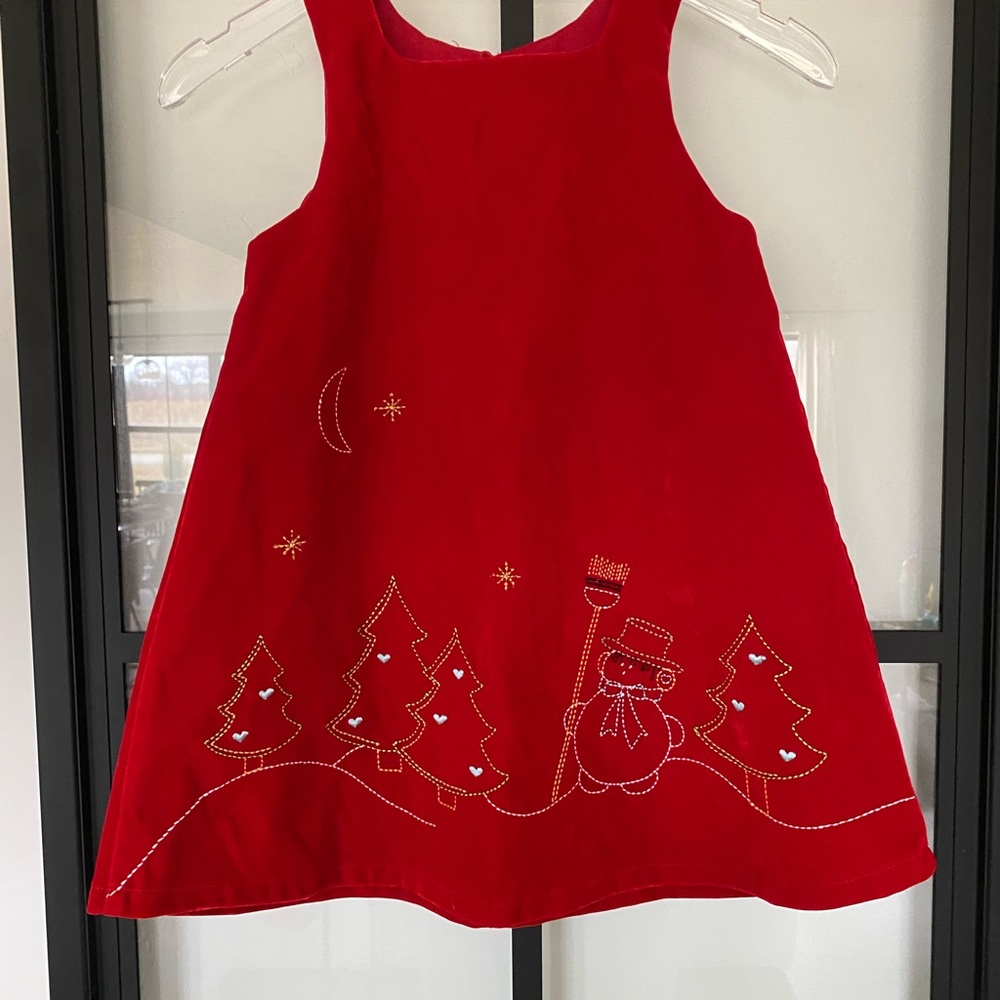 Good lad vintage Girls Red Velvet Embroidered Snowman Holiday Dress Size 4